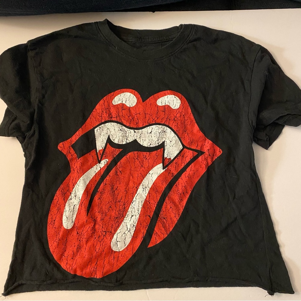 Rolling Stones Vampire Halloween Black and Red Short Sleeve Cropped Tee